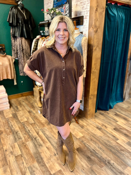 Mineral Wash Chocolate Dress