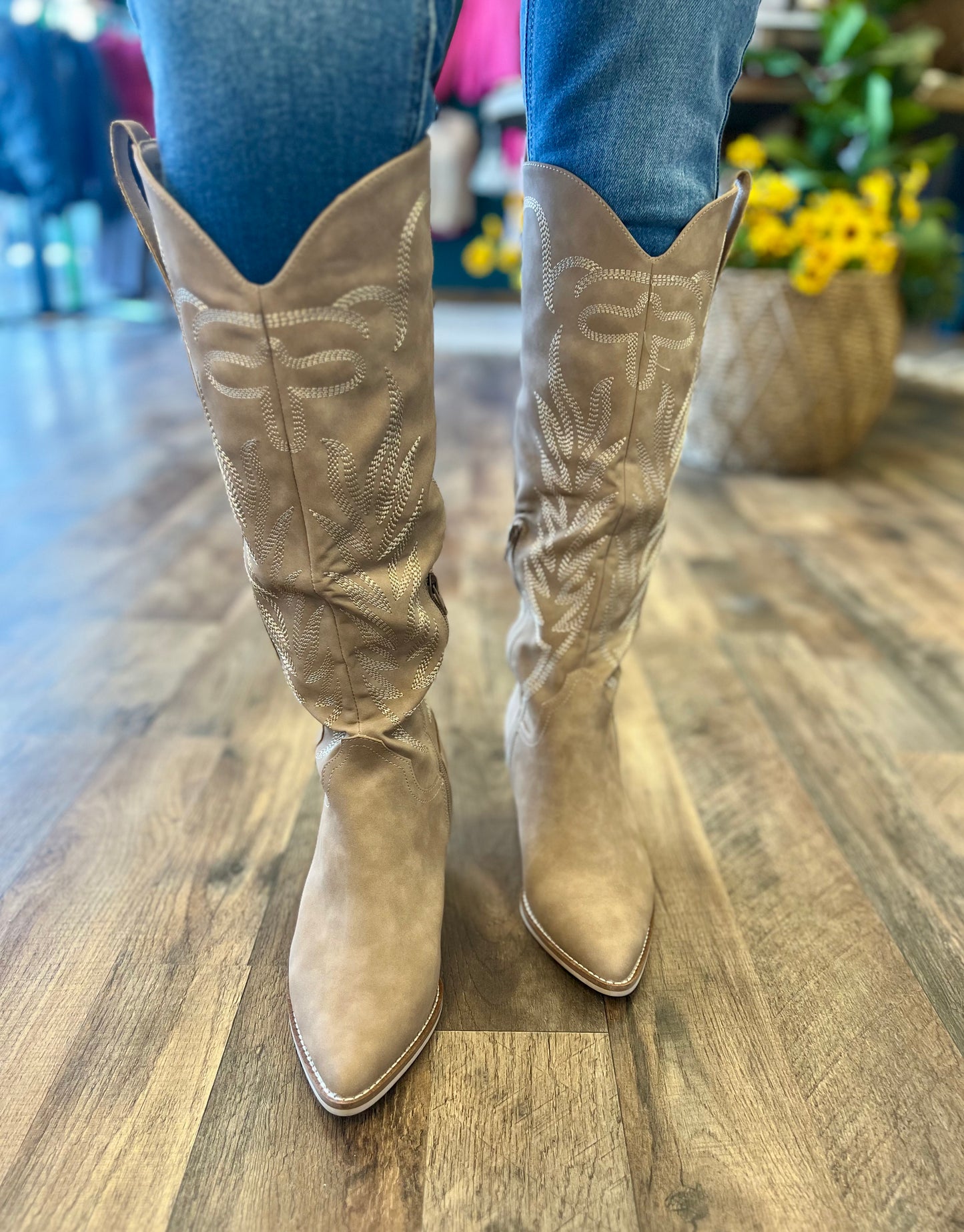Taupe Tall Western Embroidered Boot