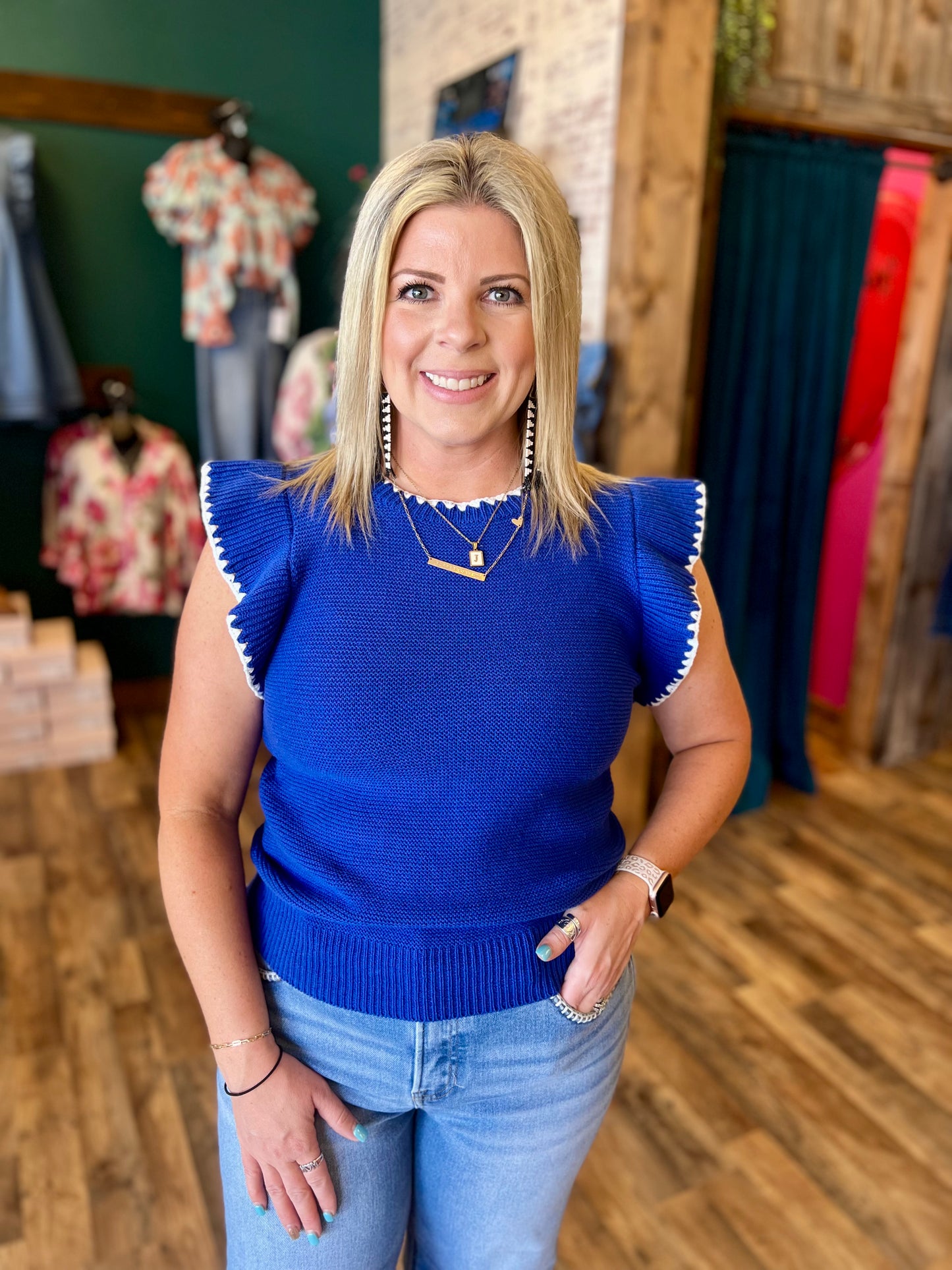 Blanket Stitch Ruffle Sleeve Sweater