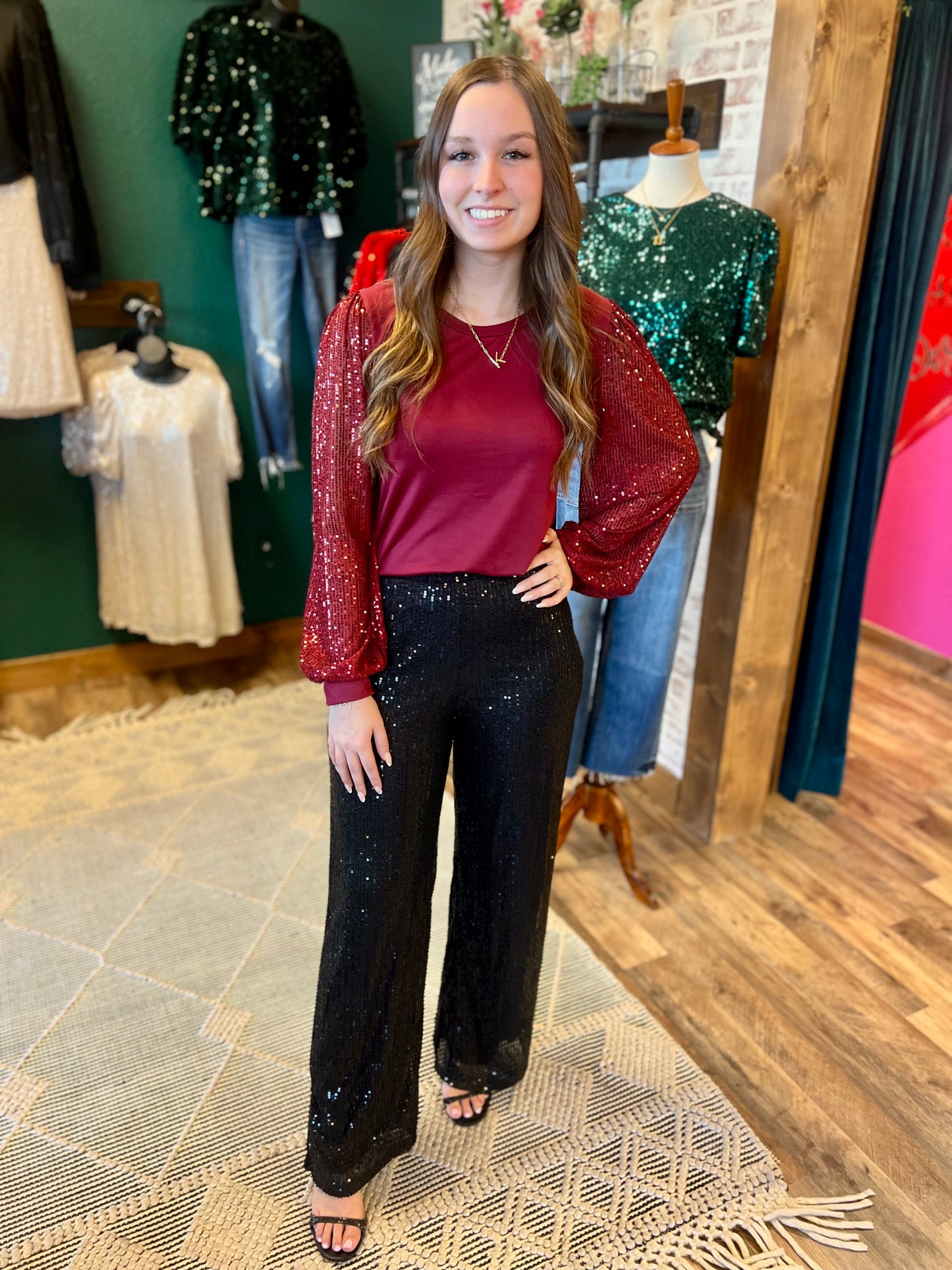 Sequin Straight Pant