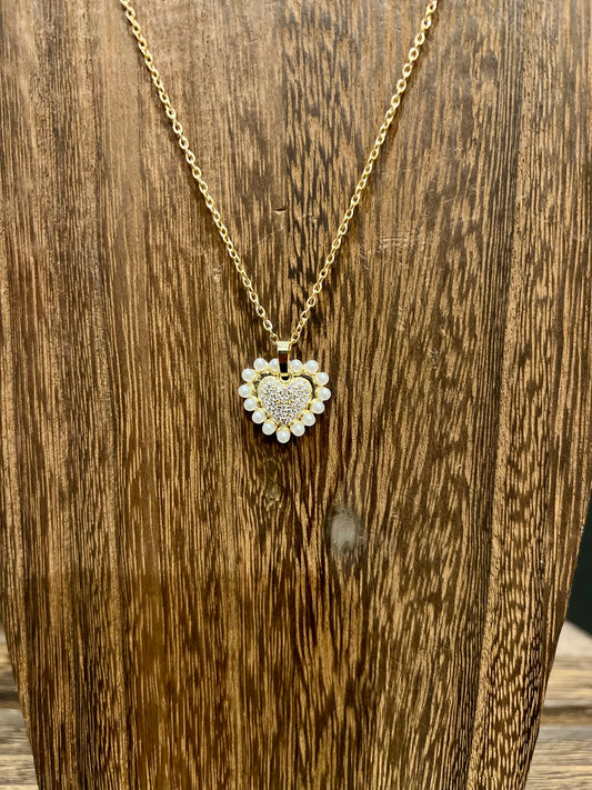 Pearl & Diamond Heart Necklace