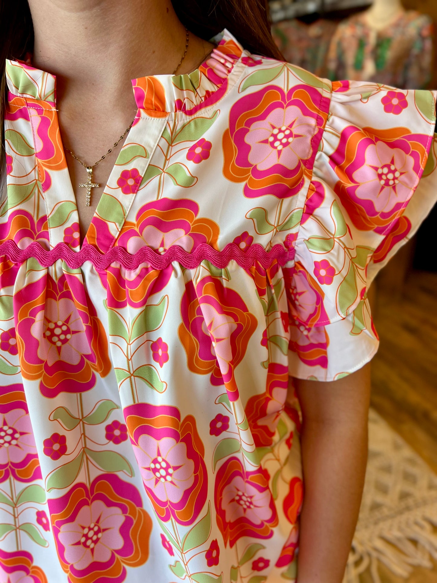Floral Ric Rac Ruffle Top