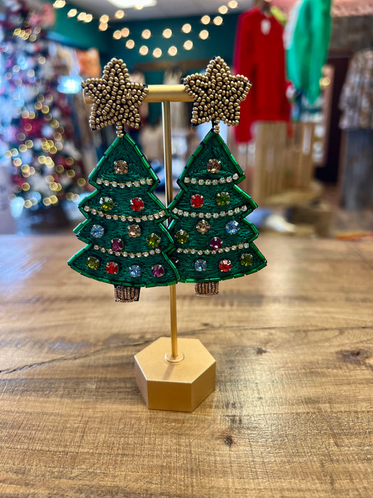Christmas Tree Beaded Earring