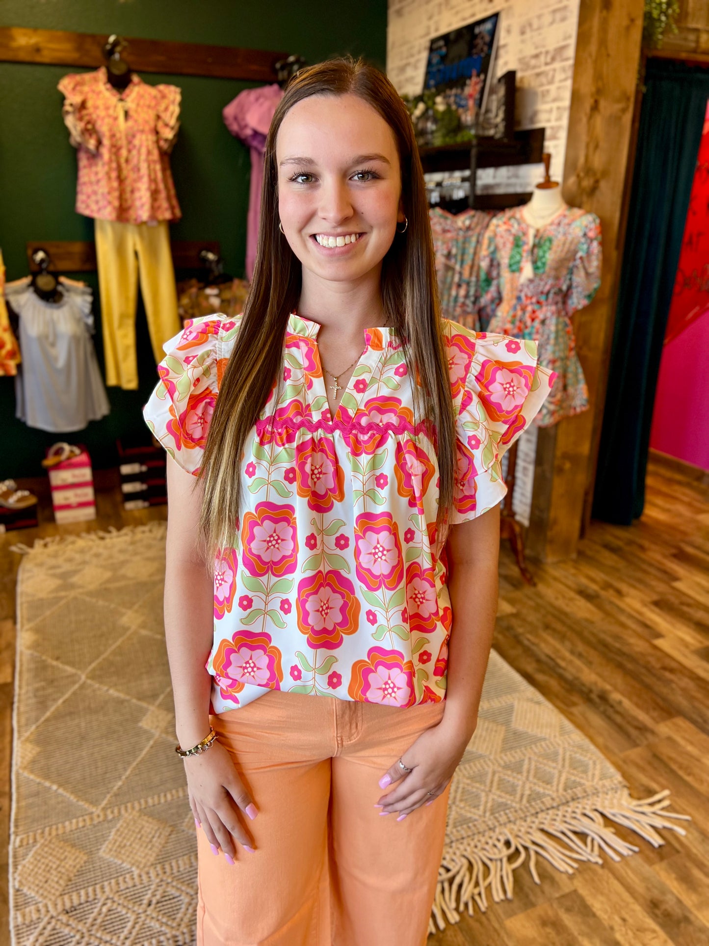 Floral Ric Rac Ruffle Top