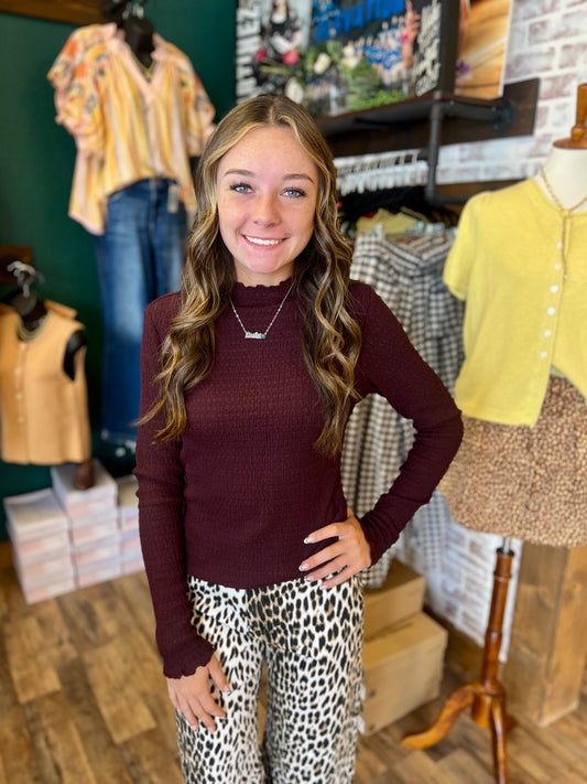 Smocked Crinkle Mock Neck Top