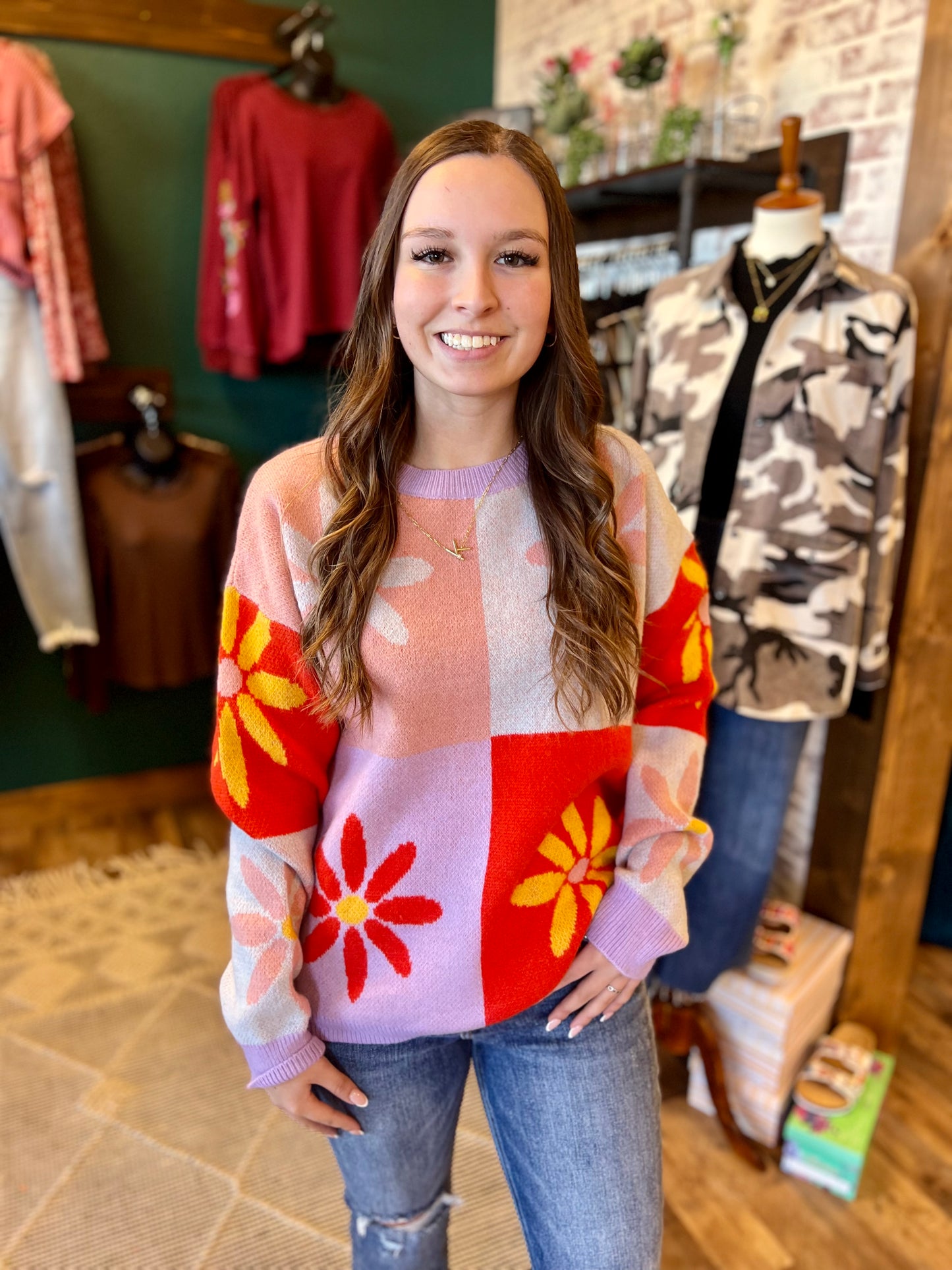 Color Block Daisy Sweater