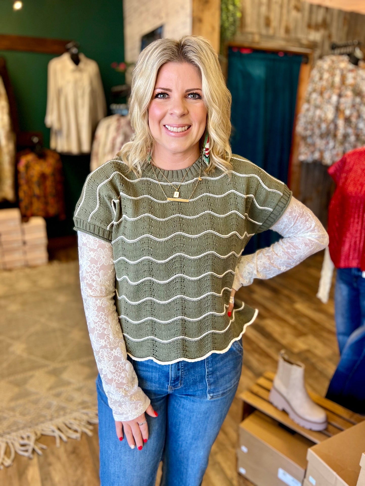 Scalloped Striped Sweater