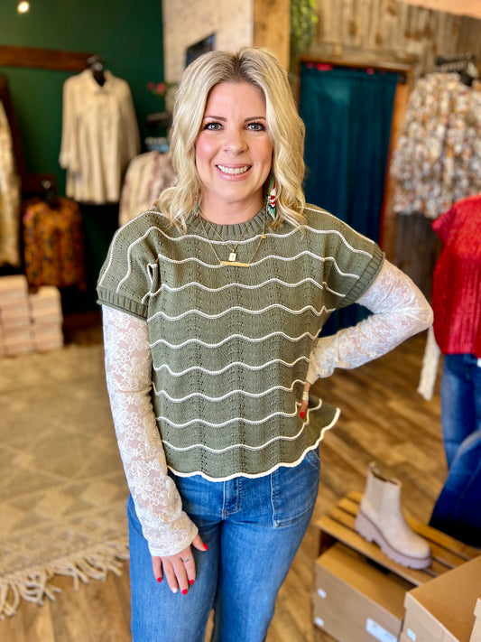 Scalloped Striped Sweater