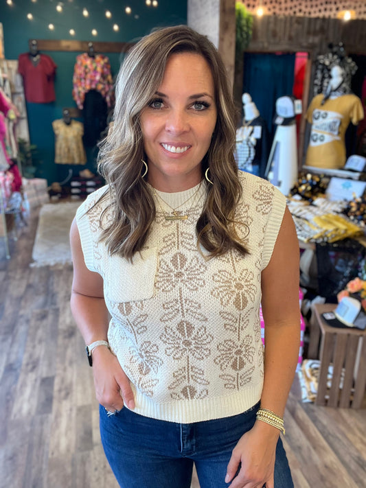 Floral Sleeveless Sweater Vest