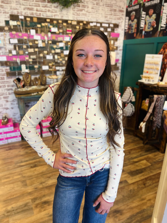 Embroidered Cherries Top