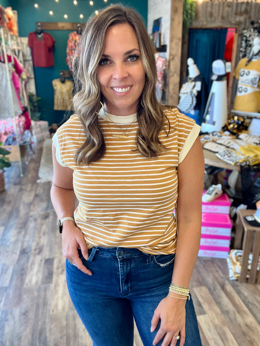 Cap Sleeve Stripe Top
