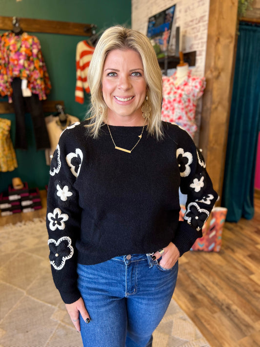 Black Floral Embroidered Sweater