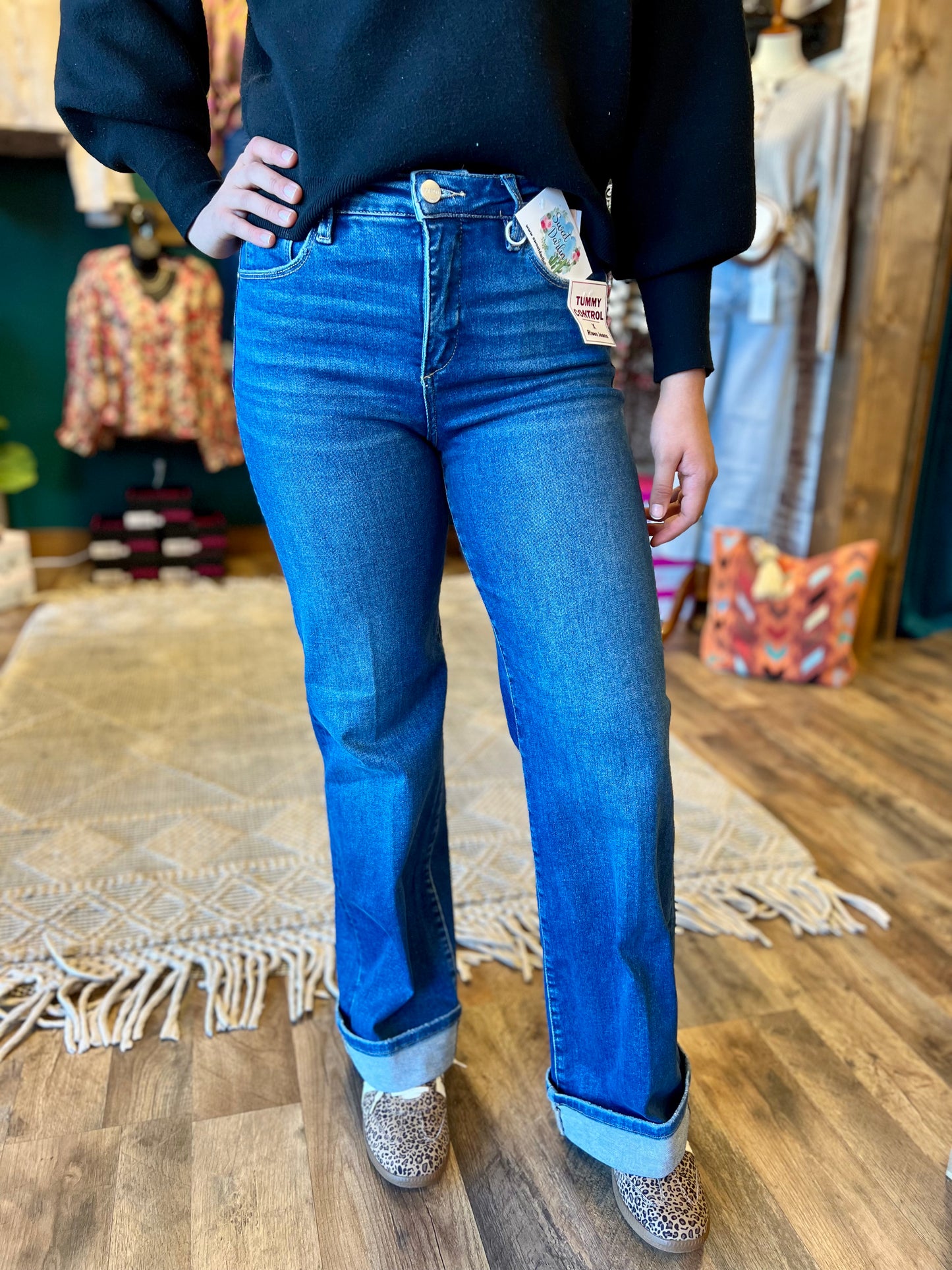 Risen High Rise Wide Leg Cuffed Jean