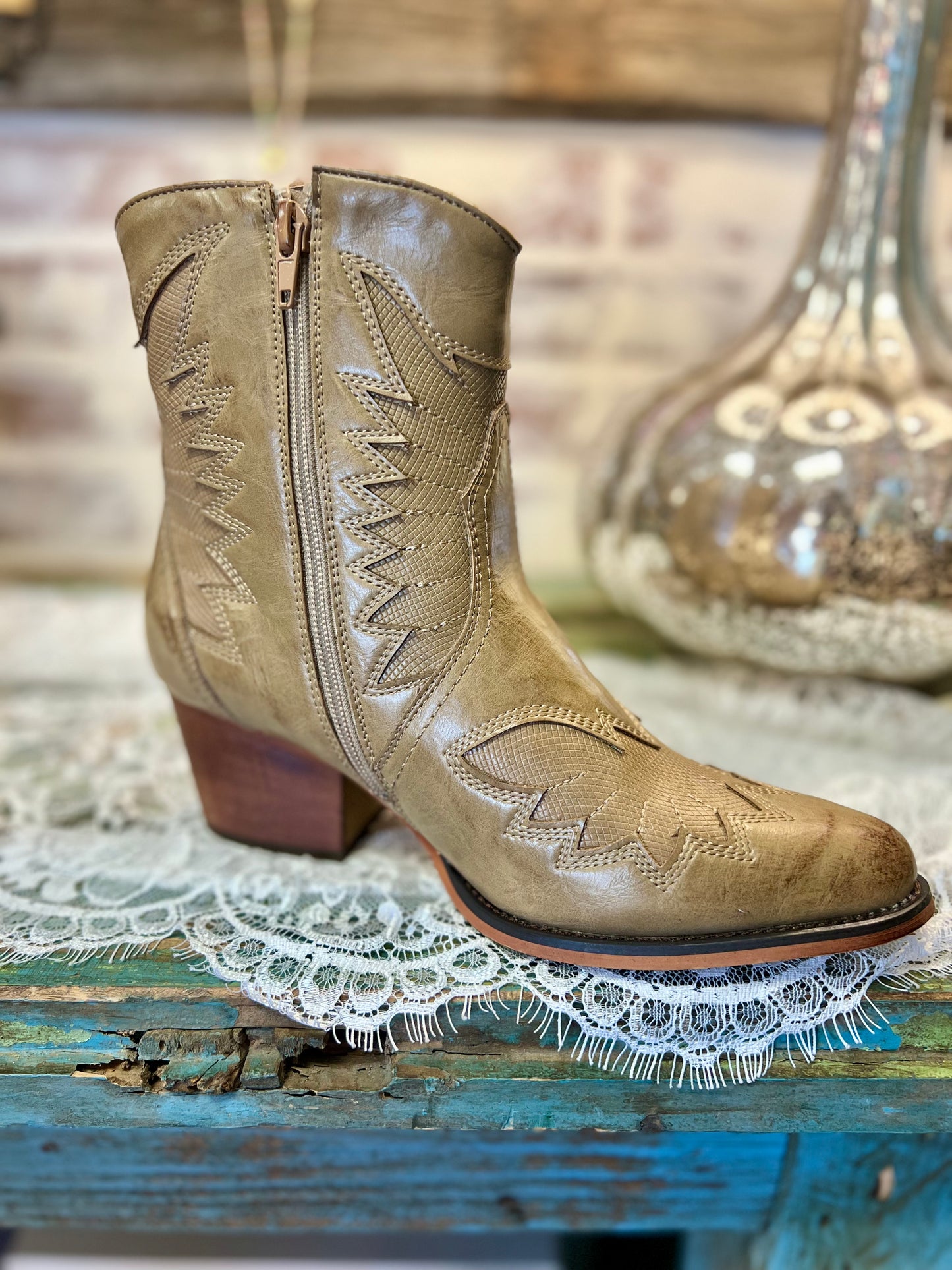 Taupe Zip Up Western Boot