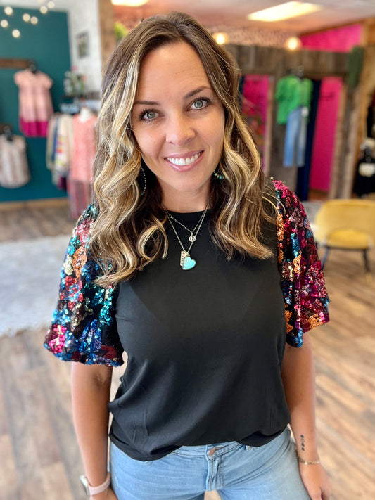 Sequin Sleeve Top