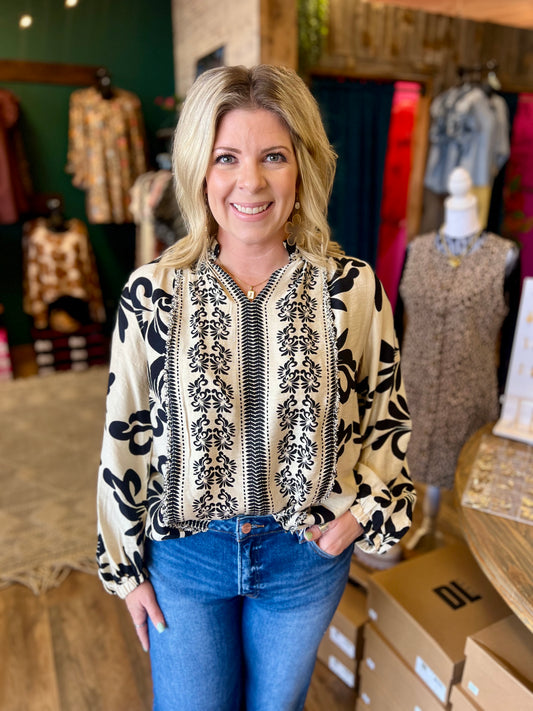 Black & Ivory Filigree Top