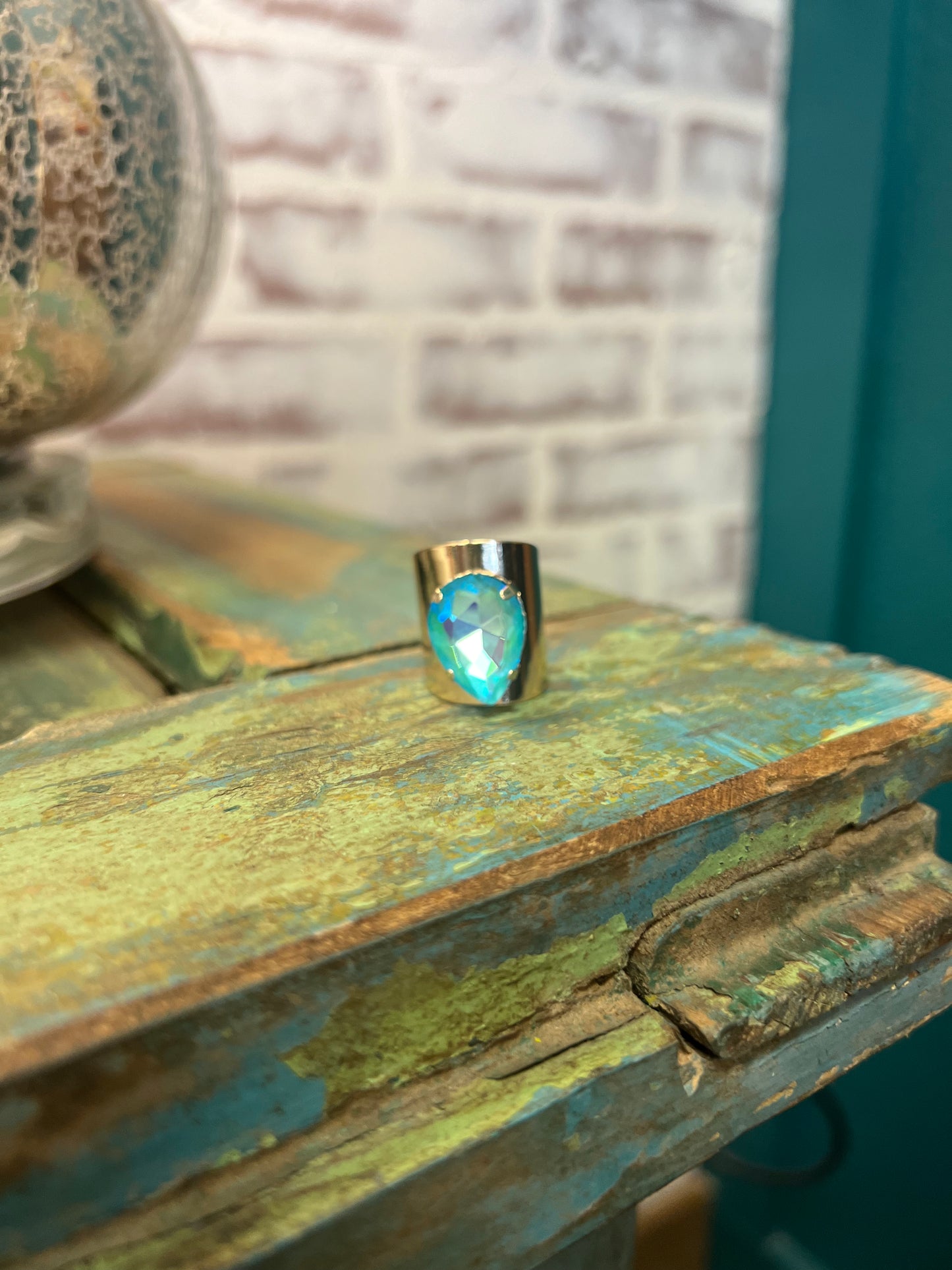 Aqua Teardrop Adjustable Ring