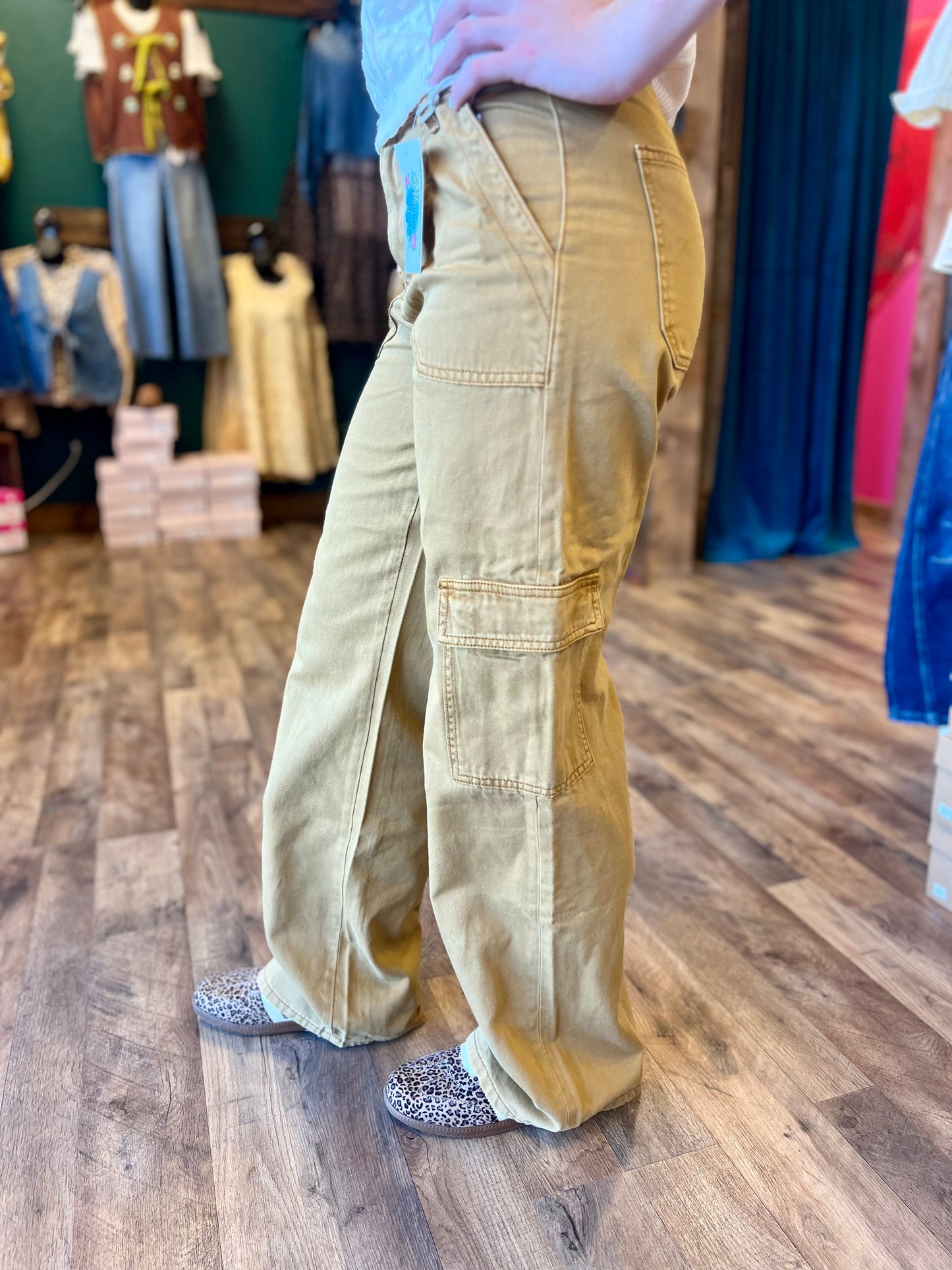 Vervet Golden Brown High Rise Utility Cargo Wide Leg