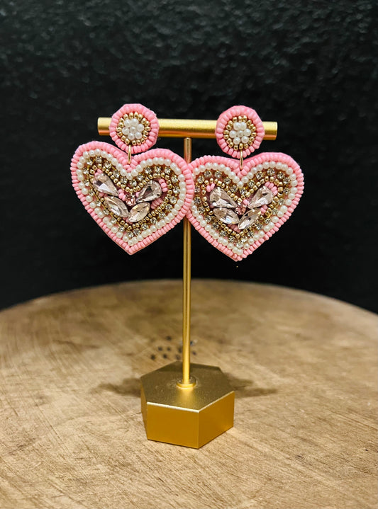 Pink Beaded Heart Earring
