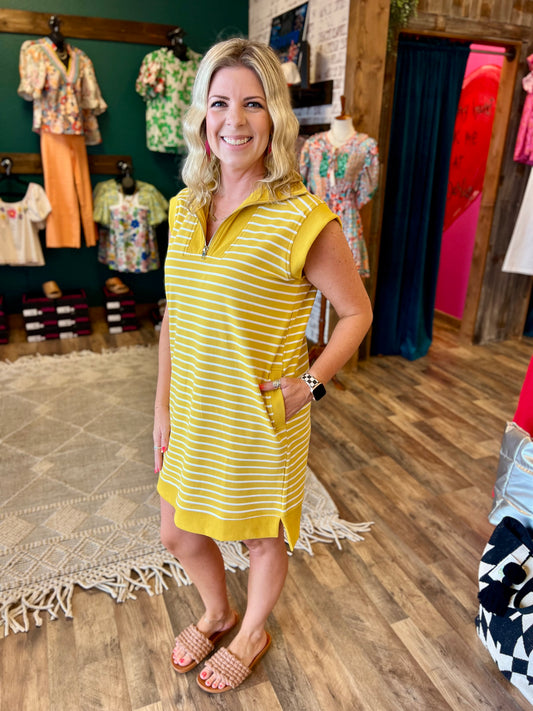 Mustard Striped French Mini Dress