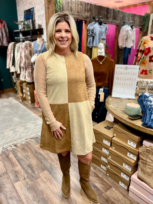 Color Block Suede Mini Dress