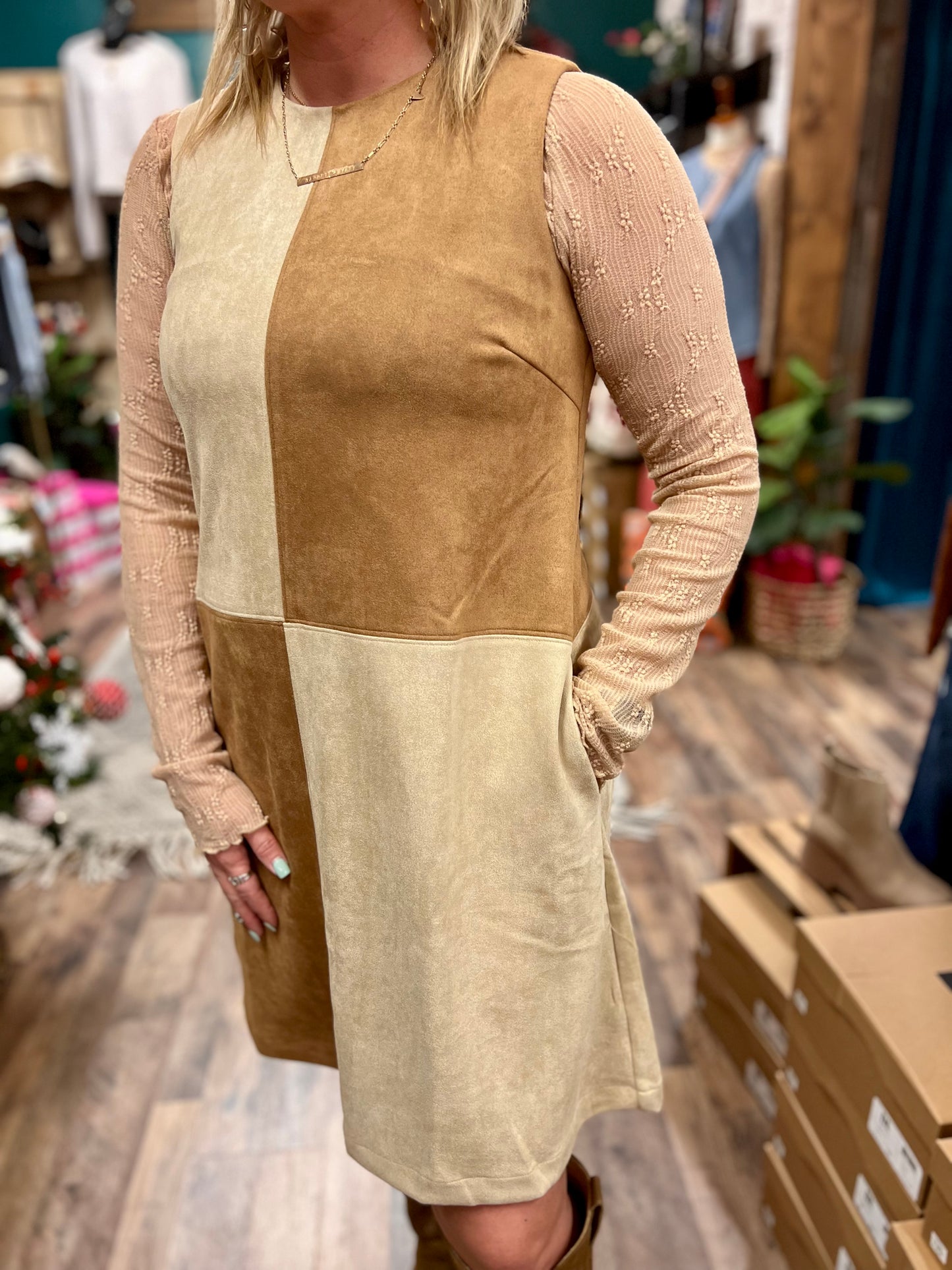 Color Block Suede Mini Dress