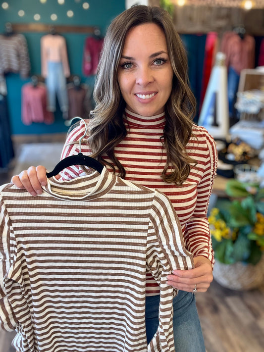 Subtle Shimmer Striped Ruched Sleeve Top