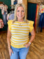 Blanket Stitch Striped Ruffle Sleeve Sweater