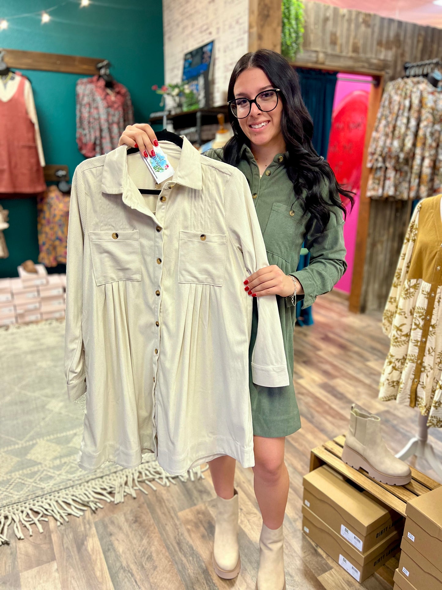 Pleated Corduroy Dress