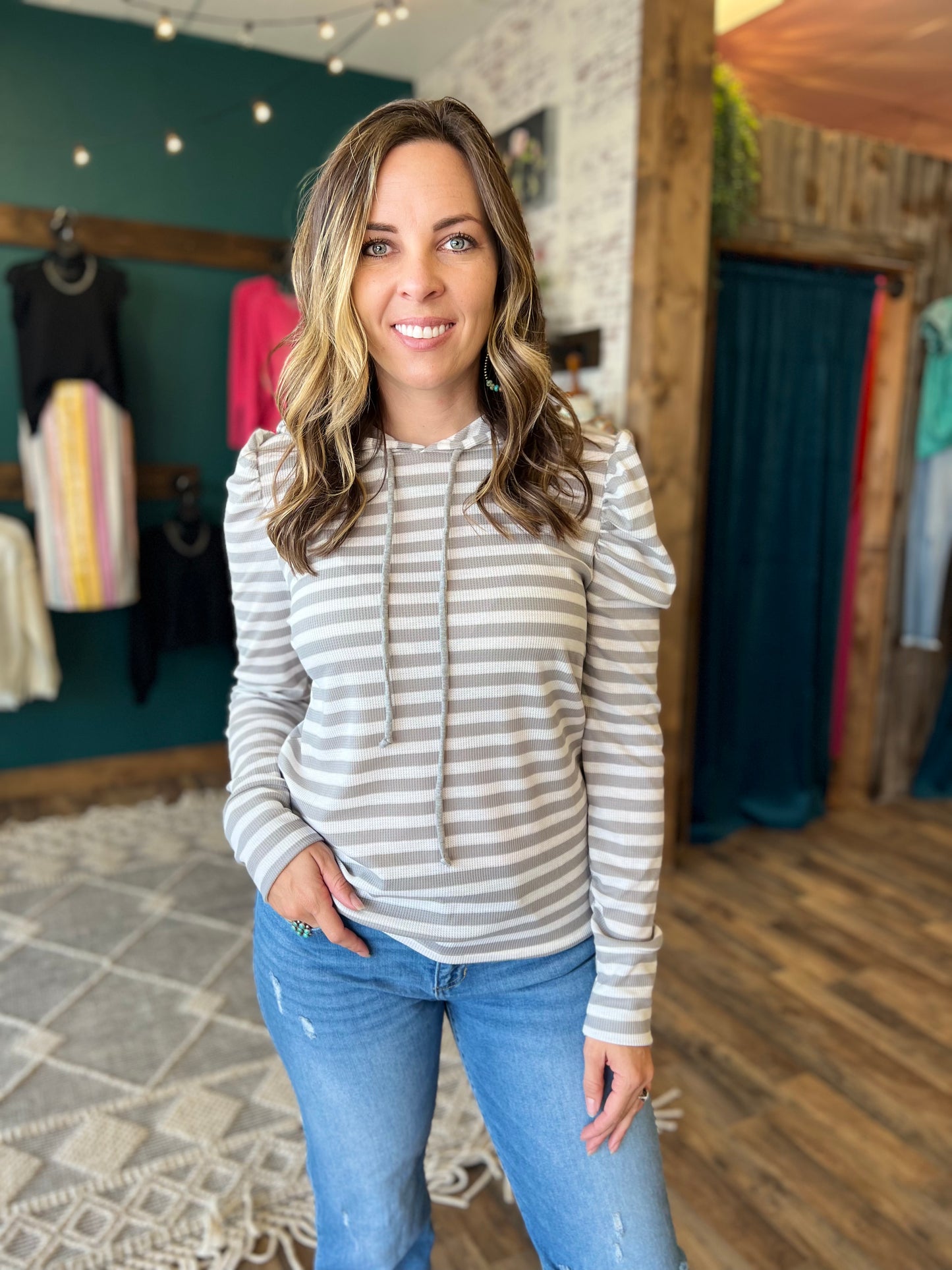 Striped Puff Thermal Top