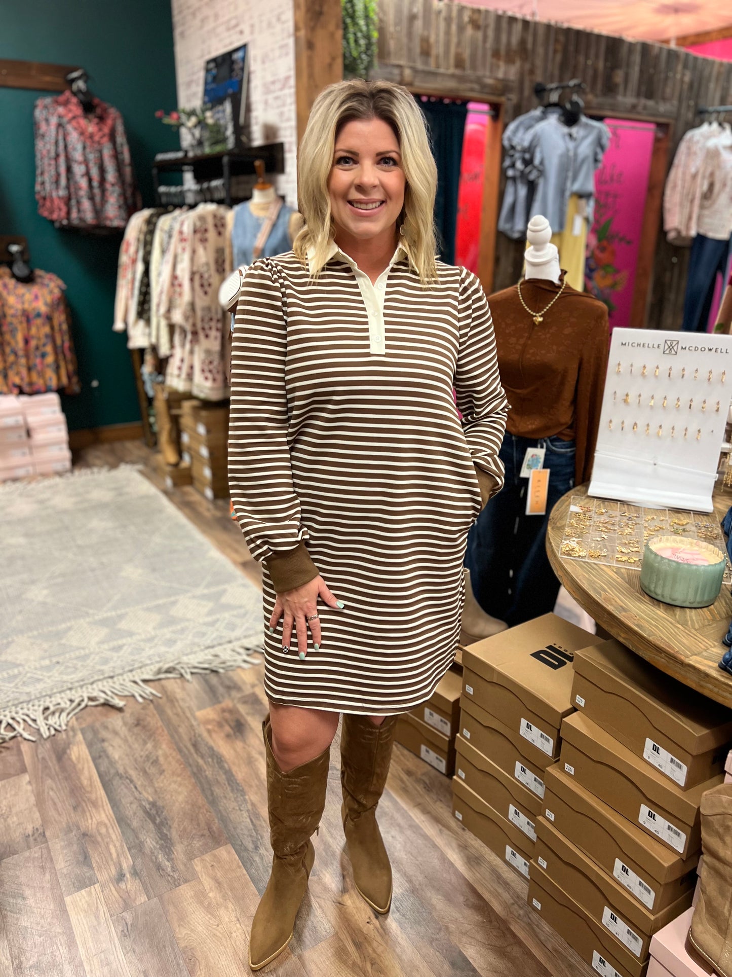Chocolate Stripe Polo Collared Dress