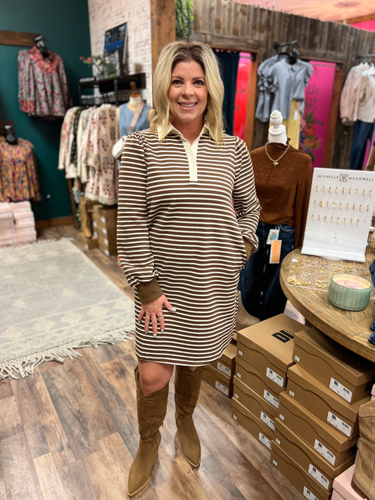 Chocolate Stripe Polo Collared Dress
