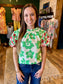 Green Floral Embroidered Sleeve Top