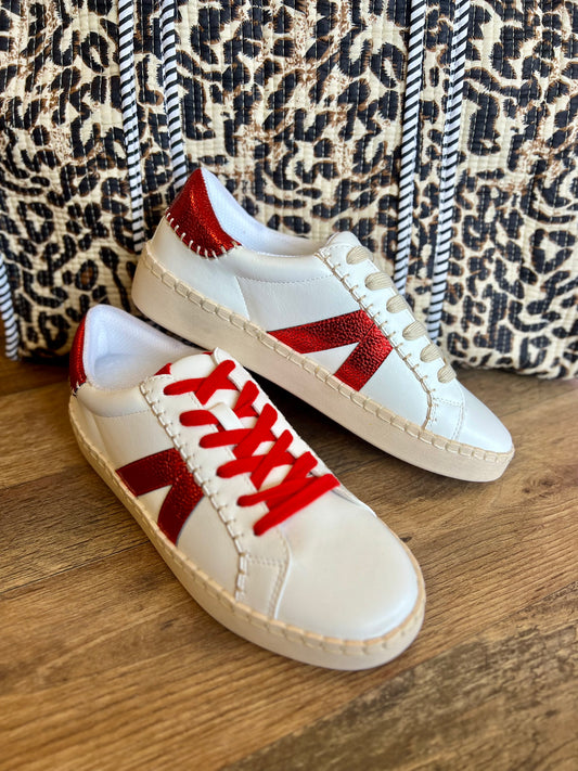 Red Metallic Tennis Shoe