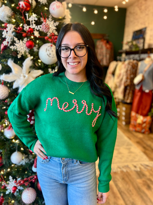 Green Candy Cane Merry Sweater