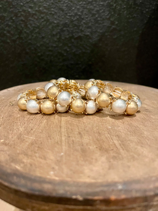 Matte Gold & Silver Stretch Bracelet