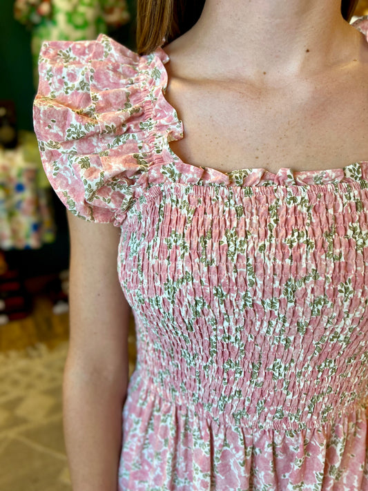Rose Floral Smocked Maxi Dress