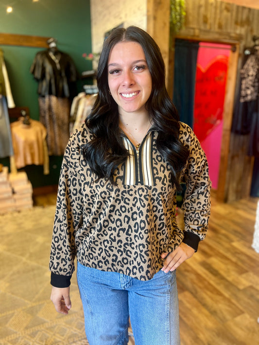 Leopard Athletic Quarter Zip Up