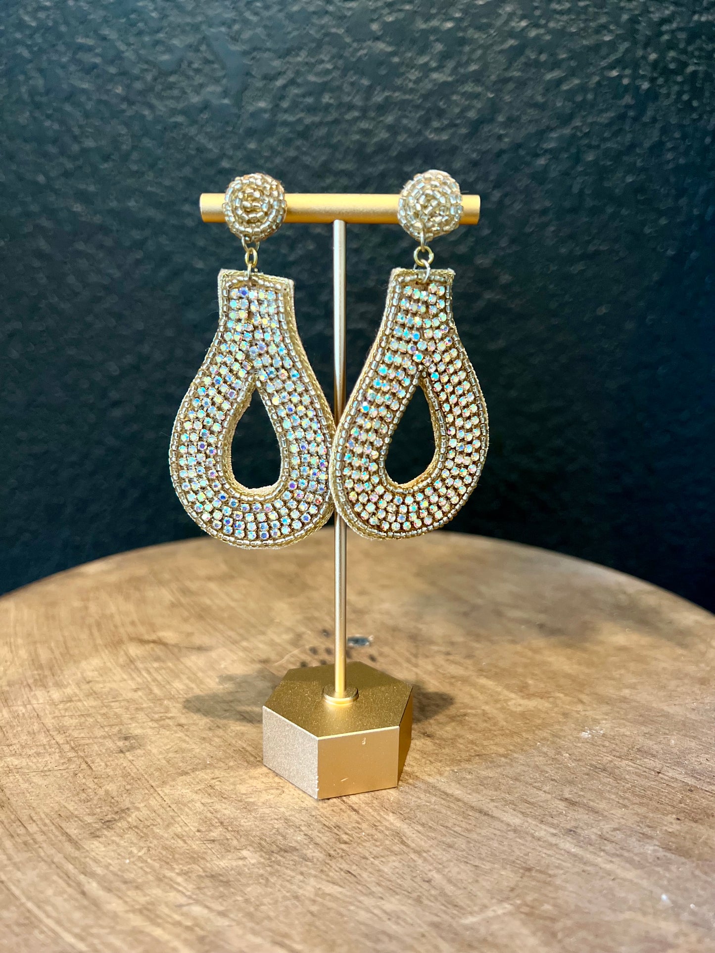 Beaded Gold Teardrop Earrings