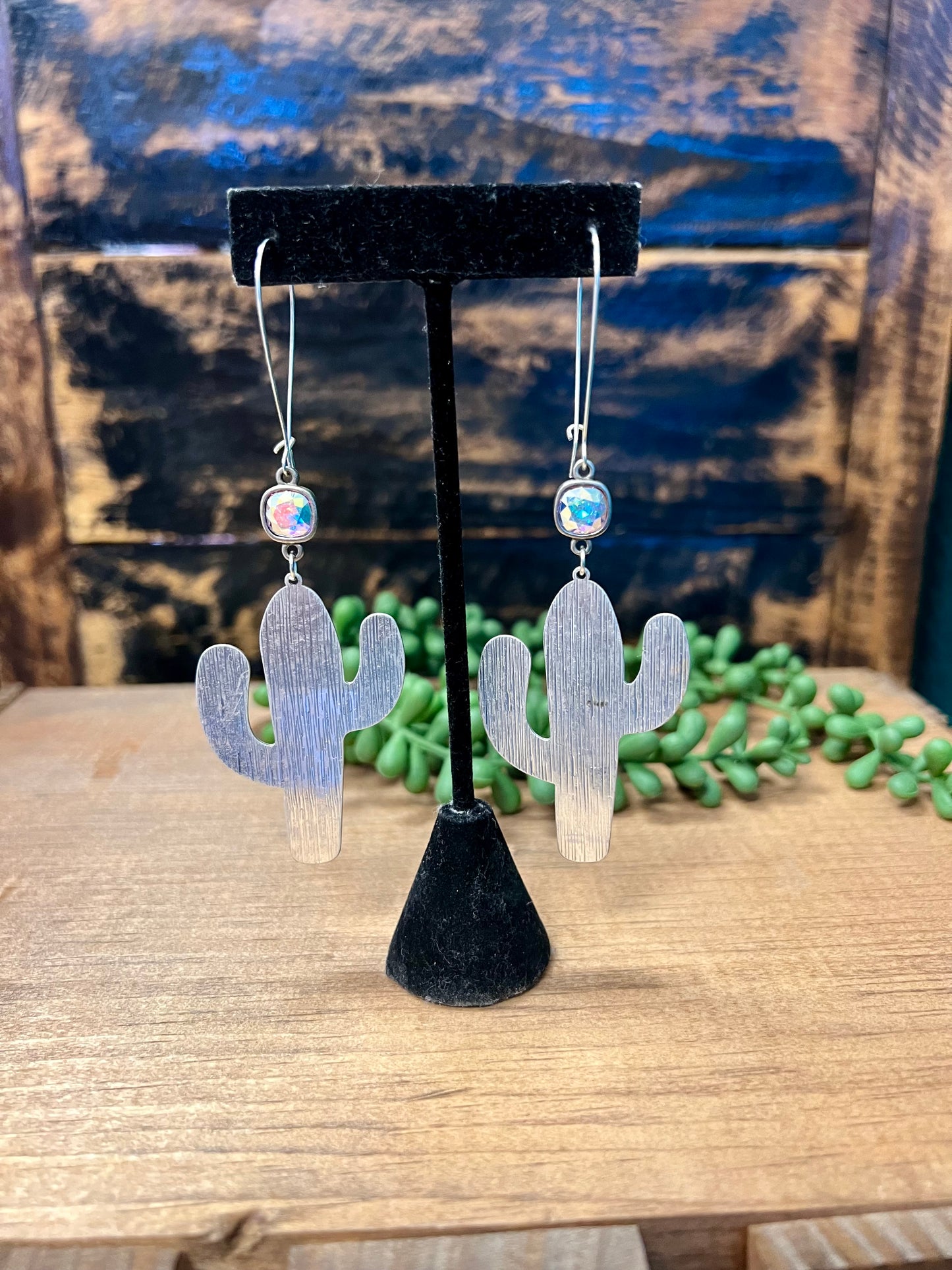 Silver Cactus Drop Earring