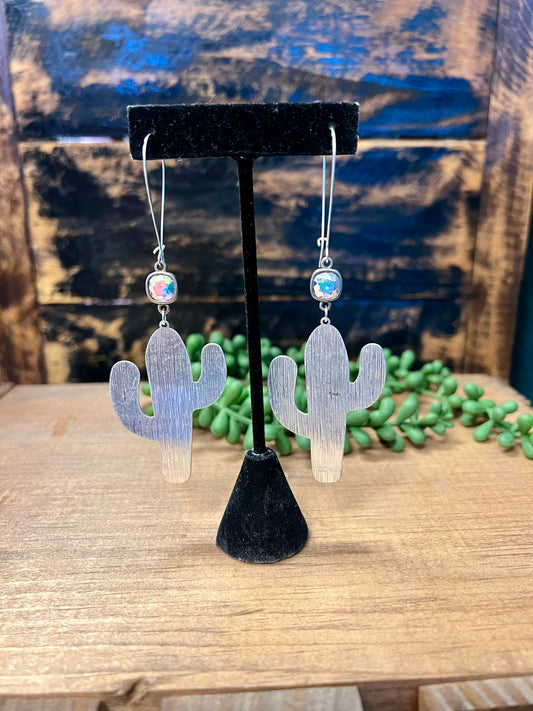 Silver Cactus Drop Earring