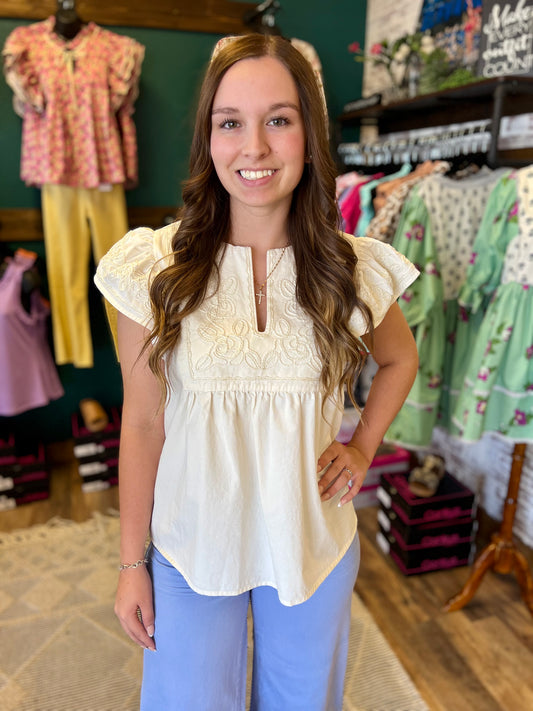Ivory Embroidered Top
