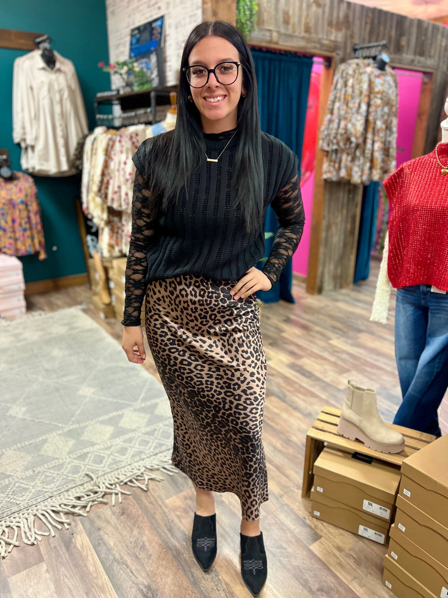 Leopard Satin Skirt