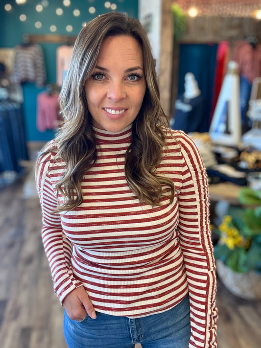 Subtle Shimmer Striped Ruched Sleeve Top