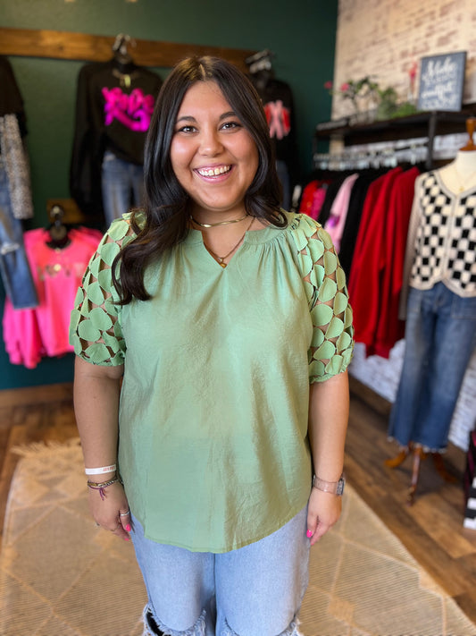 Polka Dot Lace Sleeve Top