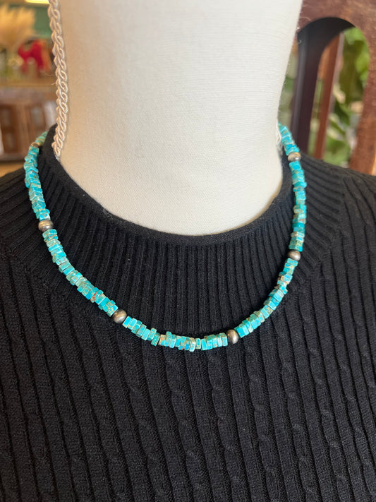 Turquoise Block & Pearl Necklace
