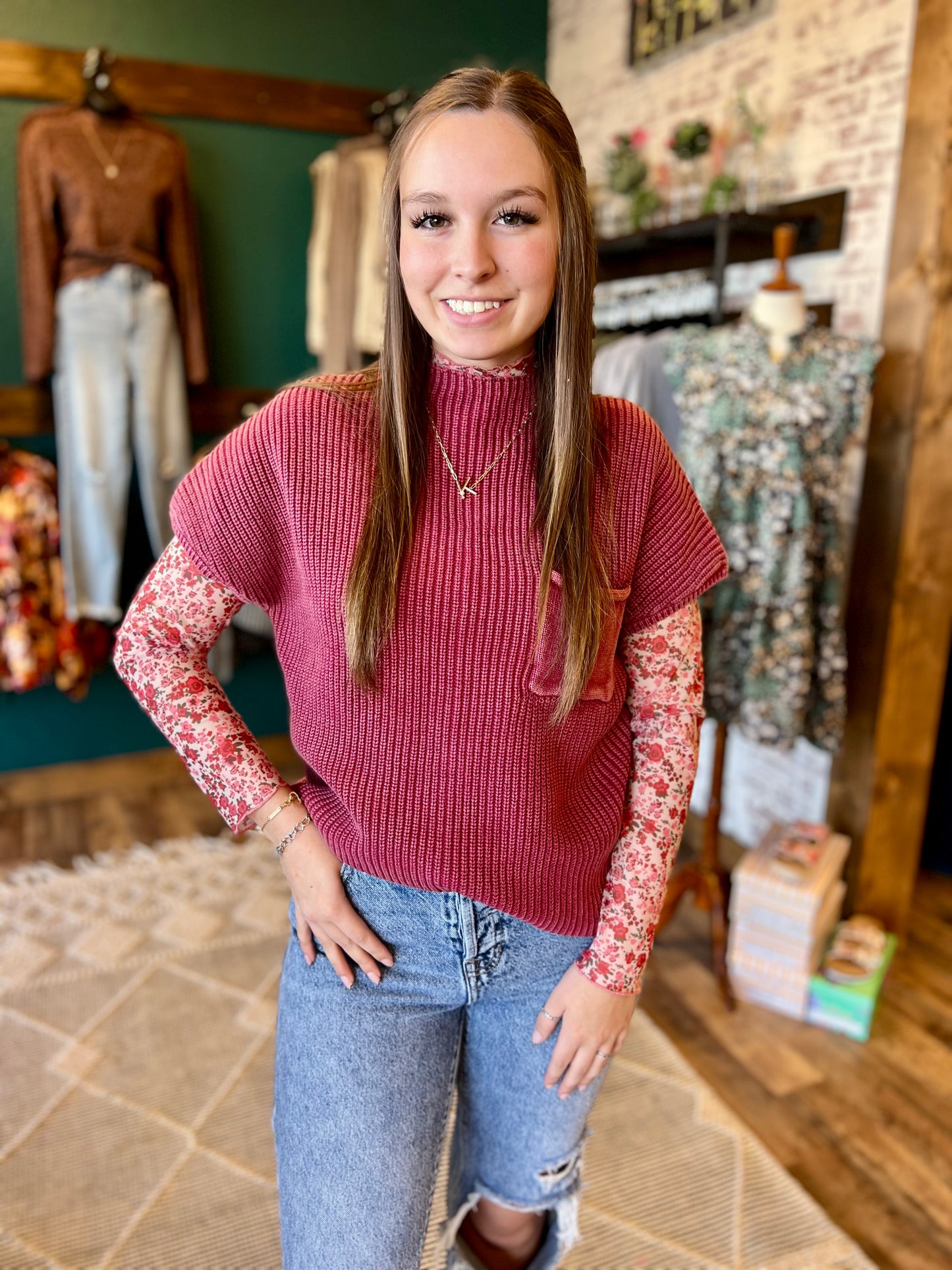 Mock Neck Pocket Sweater