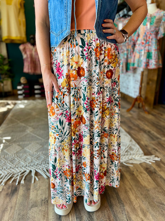 Tiered Floral Skirt