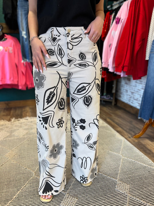 Black & Beige Floral Pant