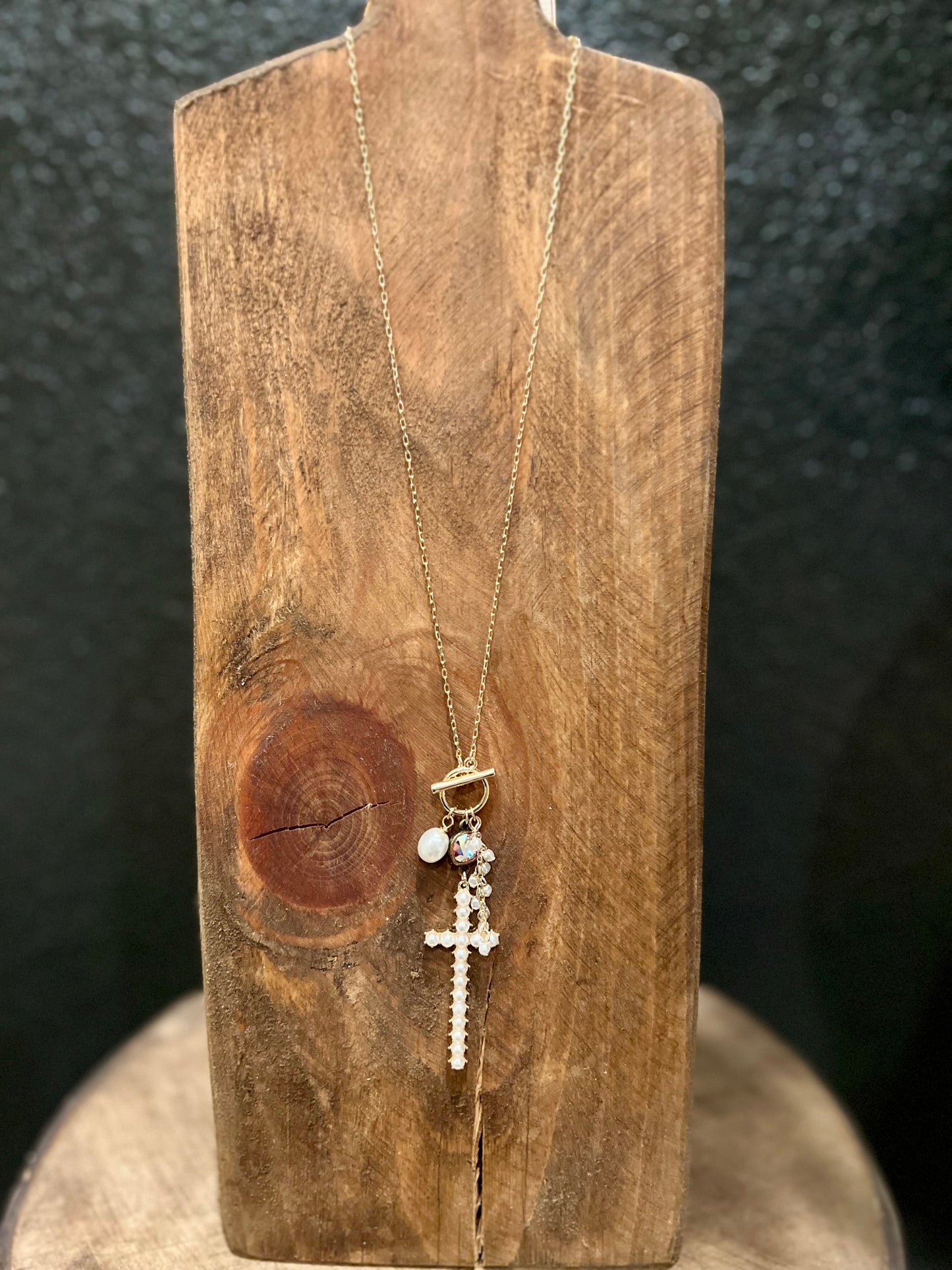 Front Toggle Cross Charm Necklace